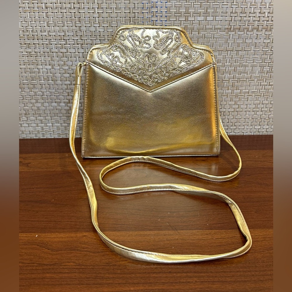 VTG 1990s Rush Hour Metallic Gold Vinyl Embellished Shoulder Bag